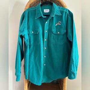 ✨5/$25 Vintage Back Country Soft Cotton Button Up Green Shirt Embroidered Goose